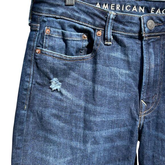 American Eagle Jeans Men 31x34 Blue Denim Slim Fit Distressed Next Level Airflex - Picture 2 of 13